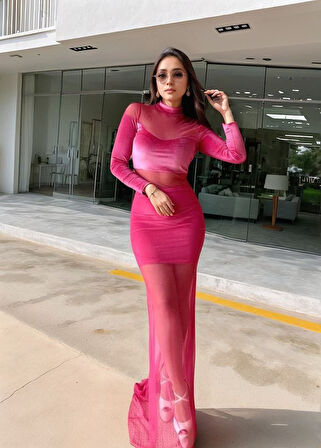 Kadın Balıkçı Yaka Transparan Dekolteli Fırsat ürün Elbise