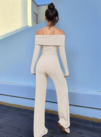 Kadın Uzun Kollu Madonna Yaka şardonlu Kaşkorse Tulum