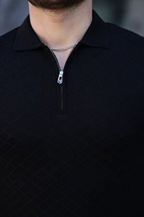 Erkek Viskon Kumaş Polo Yaka Desenli Tişört