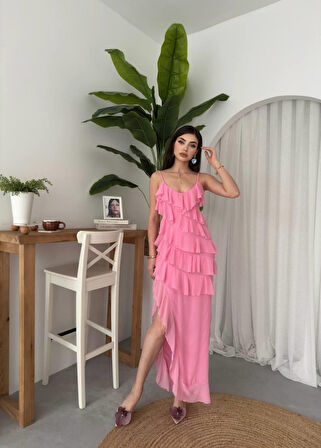 Ples Yırtmaç Detaylı Elbise