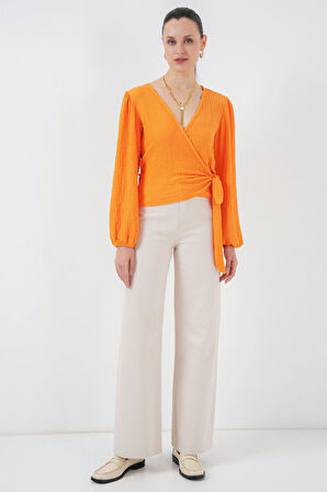 0441 Anvelop Örme Bluz - Turuncu