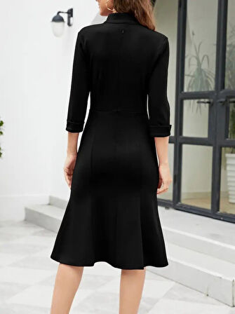 Kadın Truvakarkol V Yakalı Midi Ithal Krep Elbise