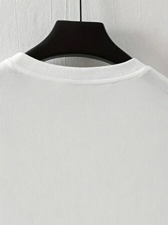 Baskılı Oversize Bisiklet Yaka T-shirt - Beyaz