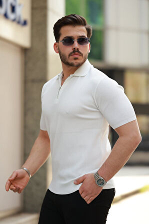 Erkek Fermuarlı Yakalı Kısa Kollu Tshirt