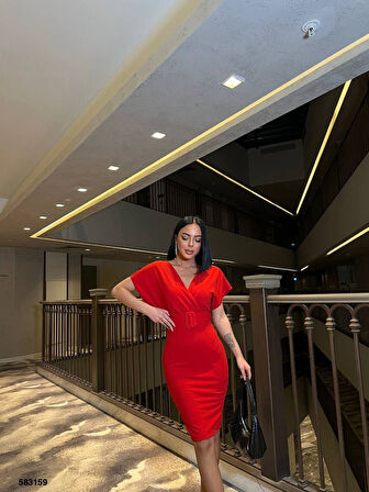 Kadın Dalgıç Krep V Yaka Ve Sırt Dekolte Detaylı Elbise