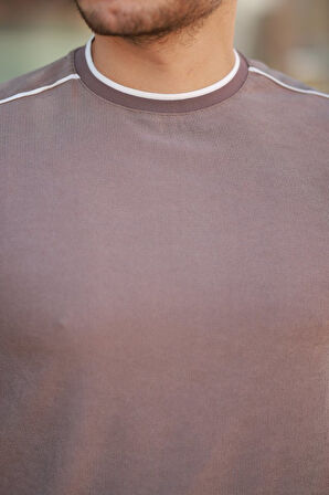 Erkek Omuzlar çizgi Detaylı Kısa Kollu T-shirt