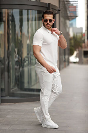 Erkek Yakalı Fermuarlı T-shirt Pantolon Ikili Rahat Takım