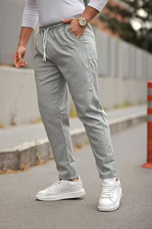 Erkek Beli Bağcıklı çizgili Pantolon