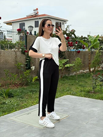 Kadın Modal Dokulu Kumaş Yanı şeritli Takım