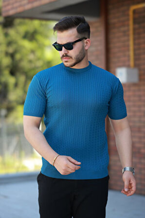 Erkek Bisiklet Yaka örgü Desenli Kısa örme Triko Kısa Kollu T-shirt