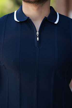 Erkek Yakalı Fermuarlı Kısa Kollu T-shirt