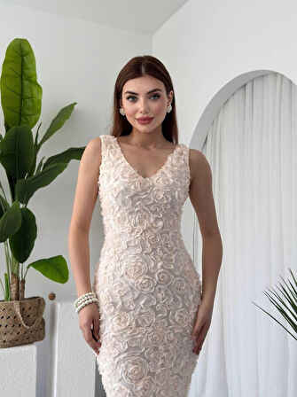 Kren Gül Detaylı Elbise