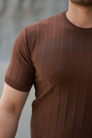 Erkek Kısa Kollu Bisiklet Yaka çizgili Triko Tişört