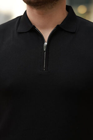 Erkek Fermuar Yakalı Kısa Kollu Tişört