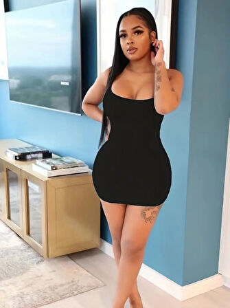 Kadın Ip Askılı Yuvarlak Yaka Kaşkorse Elbise