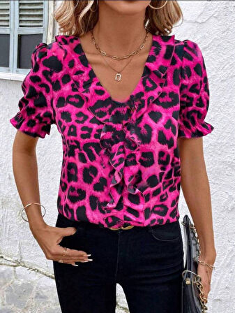 Kadın Mikro Kumaş önü Fırfır Detaylı Bluz