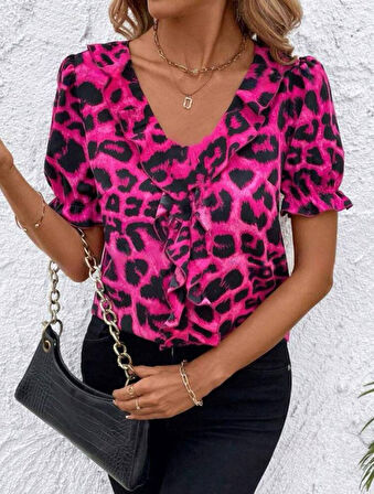 Kadın Mikro Kumaş önü Fırfır Detaylı Bluz