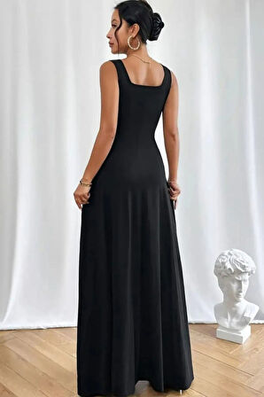 Kadın Askılı U Yaka Janjan Krep Elbise