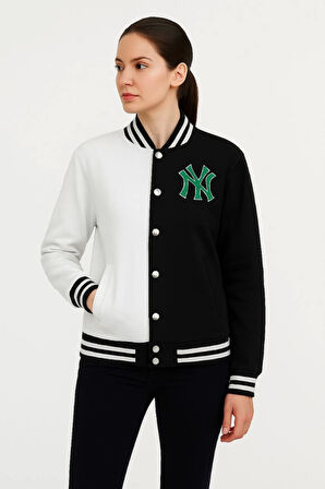 İki İplik Nakış İşlemeli Kolej Çeket- Siyah