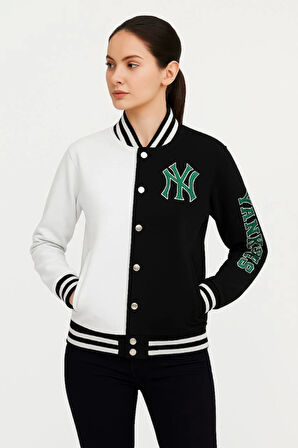 İki İplik Nakış İşlemeli Kolej Çeket- Siyah