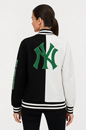 İki İplik Nakış İşlemeli Kolej Çeket- Siyah