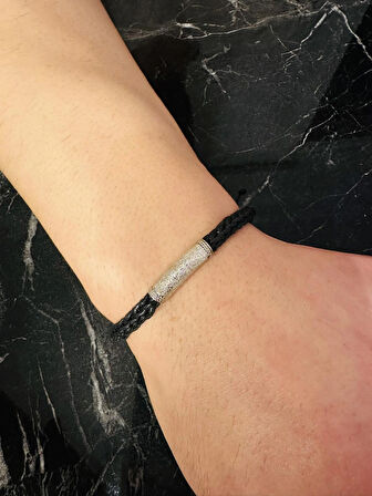 Deri Örgü Erkek Bileklik, Özel Gravür Desen Özel Tasarım Bileklik