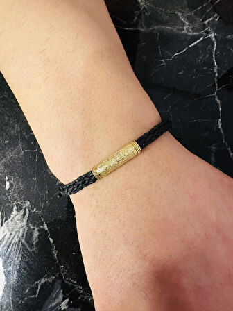 Erkek Bileklik ,Gümüş Deri İp Örme Özel Tasarım Bileklik, Altın Kaplama, Şık Hediye