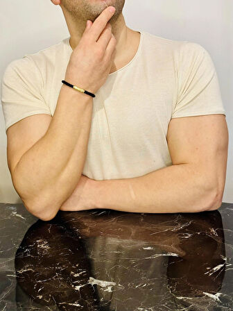 Erkek Bileklik ,Gümüş Deri İp Örme Özel Tasarım Bileklik, Altın Kaplama, Şık Hediye