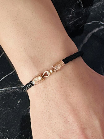  Erkek Deri Bileklik Rose Altın Kaplama Şık Tasarım Takı ,Sim Desen Örgü Kordon Bileklik Hediyelik