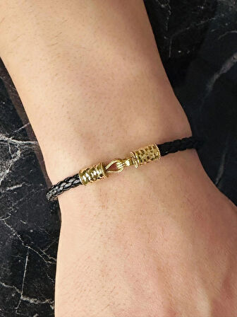  Erkek Deri Bileklik, Altın Kaplama ışıltılı Tasarım Örgü Kordon Kişiye Özel Şık Takı Hediyelik