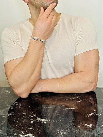  Gümüş Erkek Bileklik, Kaplan Başı Safir Taşlı Garnet Göz Bileklik, Kararmaz Çelik Bant Özel Tasarım