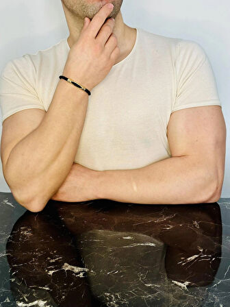  Erkek Gümüş Bileklik Deri Örgü El Yapımı Gold Altın Kaplama Işıltılı Şık Takı Kişiye Özel Hediye