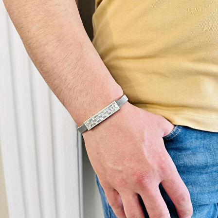 Gümüş Erkek Bileklik,14k Beyaz Altın Kaplama,şık Hediye