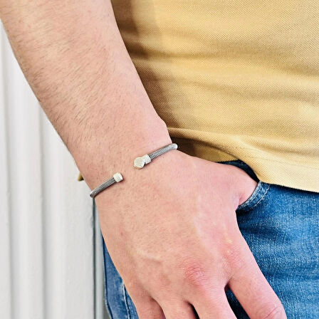 Gümüş Erkek Bileklik,14 Ayar Beyaz Altın Kaplama,ışıltılı Desenli,harf Yazılabilir Tasarım