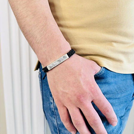 Gümüş Erkek Bileklik,14k Beyaz Altın Kaplama,ışıltılı Desen El Örgüsü Bileklik,şık Hediye
