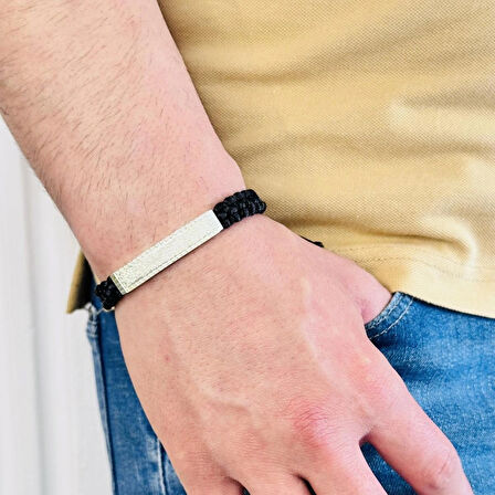 Gümüş Erkek Bileklik,14k Beyaz Altın Kaplama ,sim Desen Isim Yazılabilir,şık Hediye