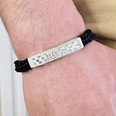 Gümüş Erkek Bileklik,14k Beyaz Altın Kaplama,ışıltılı Desen El Örgüsü Bileklik,şık Hediye