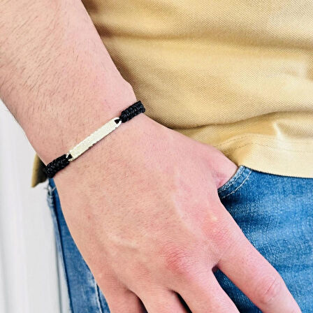 Gümüş Erkek Bileklik,14k Beyaz Altın Kaplama,sim Desen Isim Yazılabilir Şık Hediye
