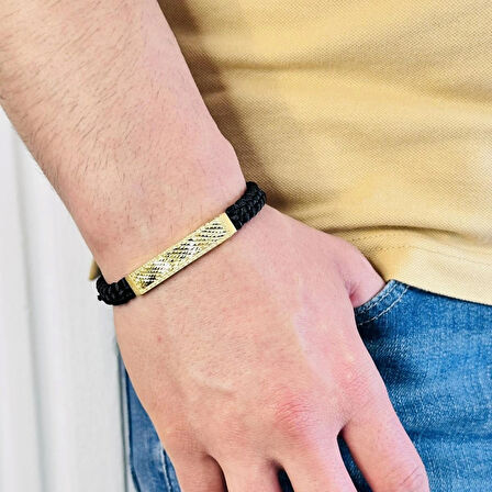 Gümüş Erkek Bileklik,14k Altın Kaplama, El Örgüsü Şık Ve Modern Tasarım