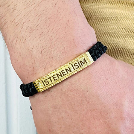 Gümüş Erkek Bileklik ,14k Altın Kaplama ,sim Desen Isim Yazılabilir Şık Hediye