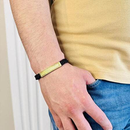 Gümüş Erkek Bileklik ,14k Altın Kaplama ,sim Desen Isim Yazılabilir Şık Hediye