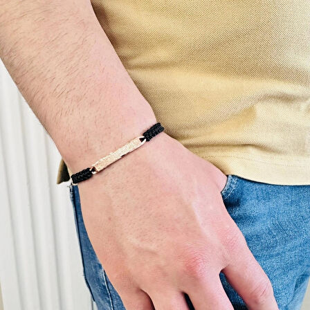 Gümüş Erkek Bileklik,14k Altın Kaplama ,sim Desen Isim Yazılabilir Şık Hediye