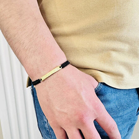 Gümüş Erkek Bileklik,14k Altın Kaplama ,sim Desen Isim Yazılabilir Şık Hediye