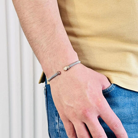 Gümüş Erkek Bileklik,14k Rose Altın Kaplama,sim Desen Harf Yazılabilir Şık Hediye