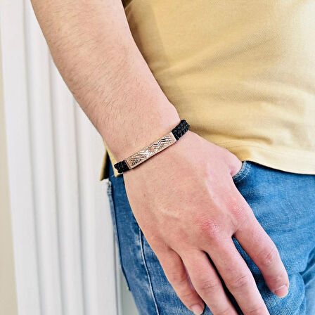 Gümüş Erkek Bileklik 14 Ayar Rose, Altın Kaplama, El Örgüsü Şık ve Modern Tasarım