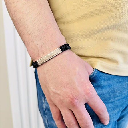  Gümüş Erkek Bileklik,14k Rose Altın Kaplama ,sim Desen Isim Yazılabilir,şık Hediye