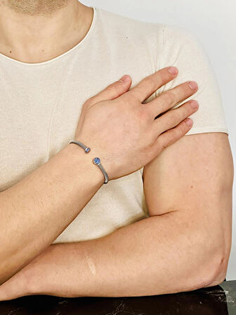 Gümüş Erkek Bileklik,0.60 Karat Safir Bileklik Özel Tasarım,Şık Hediye