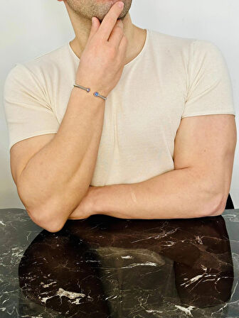 Gümüş Erkek Bileklik,0.60 Karat Safir Bileklik Özel Tasarım,Şık Hediye