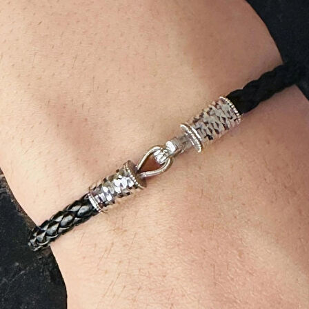 Erkek Bileklik, Şık Deri Kordon, Gümüş Altın Kaplama Bileklik