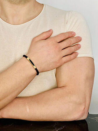  ERKEK BİLEKLİK, DERİ İP ÖRME ALTIN KAPLAMA ÖZEL TASARIM BİLEKLİK, ŞIK HEDİYE